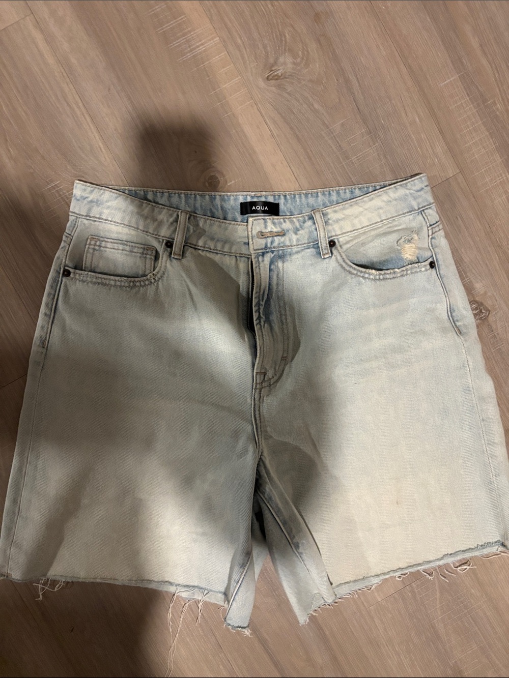 Aqua Pale Blue Washed Denim Cutoff Shorts